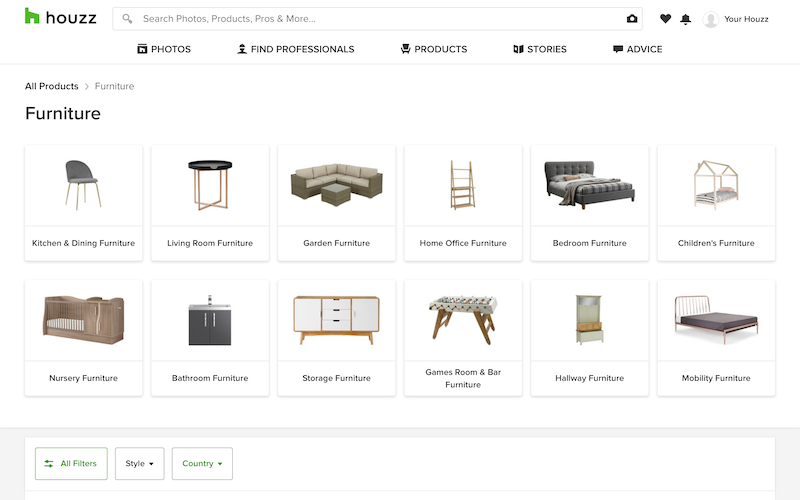 Houzz.com product search page