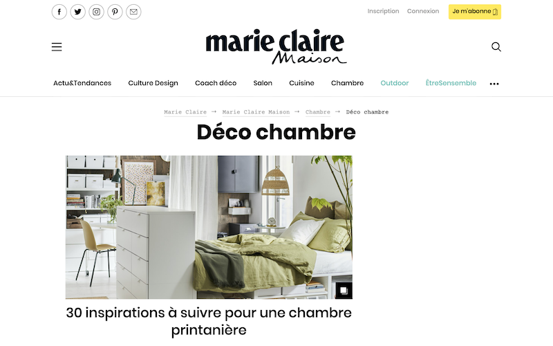 Marie Claire Maison magazine online edition web page