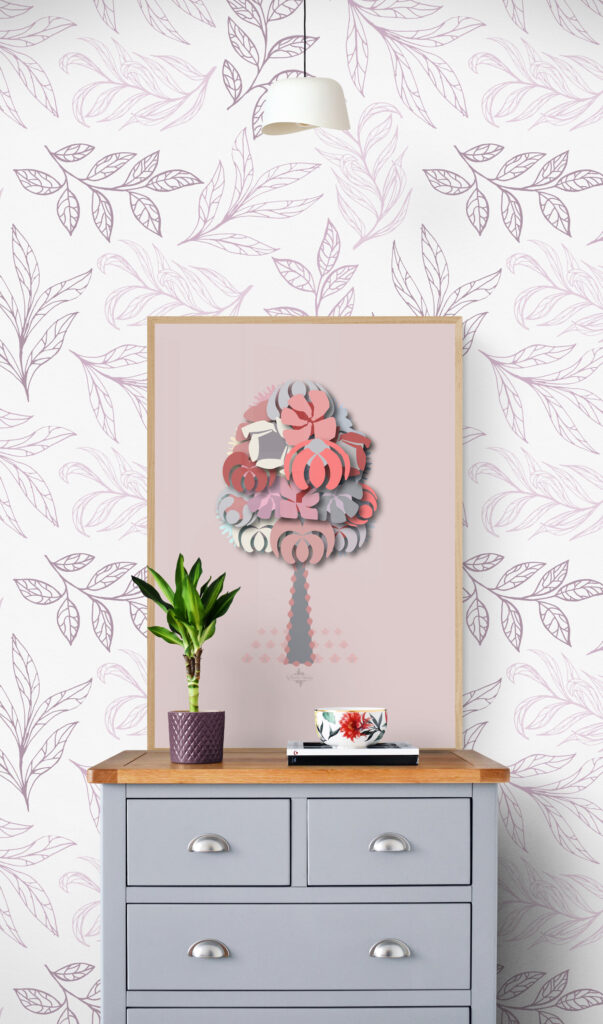 pink geometrical tree in The_gray_wood_cabinet