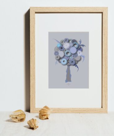 blue round tree small poster in a wooden frame