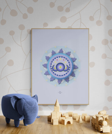 blue sky cookie poster in a kids playroom