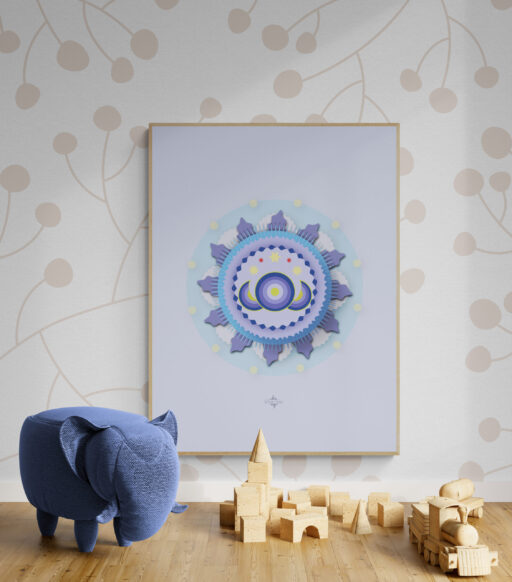 blue sky cookie poster in a kids playroom