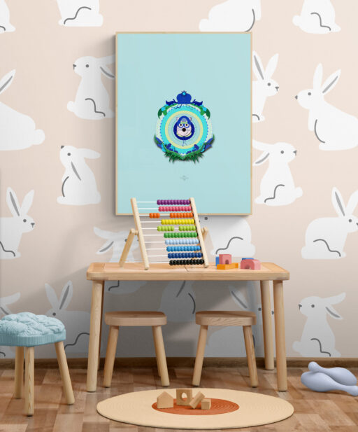 blue boy cat poster in kids playroom