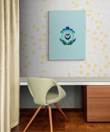 blue mum cat poster in a room withdesk