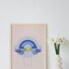 blue rainbow poster in wooden frame