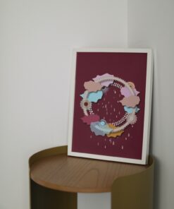 burgundy sky hoop poster in white frame