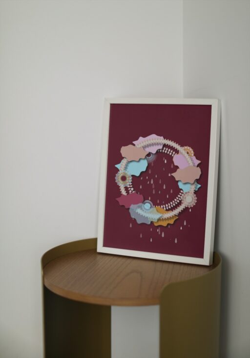 burgundy sky hoop poster in white frame