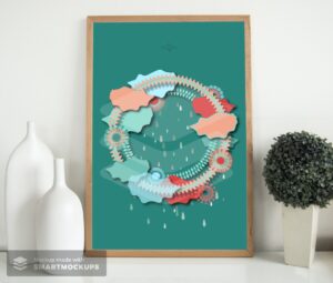 dark green sky hoop poster in wooden frame