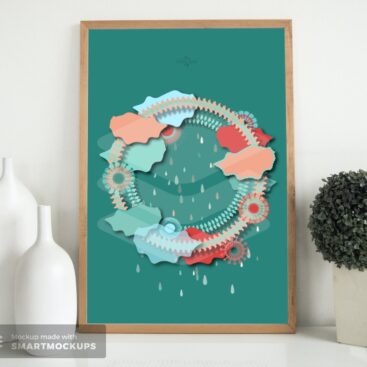 dark green sky hoop poster in wooden frame