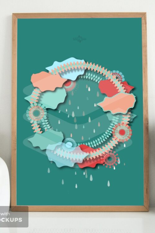 dark green sky hoop poster in wooden frame