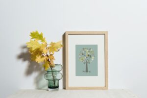 green medley tree small poster in a wooden frame