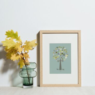 green medley tree small poster in a wooden frame