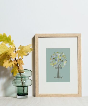 green medley tree small poster in a wooden frame