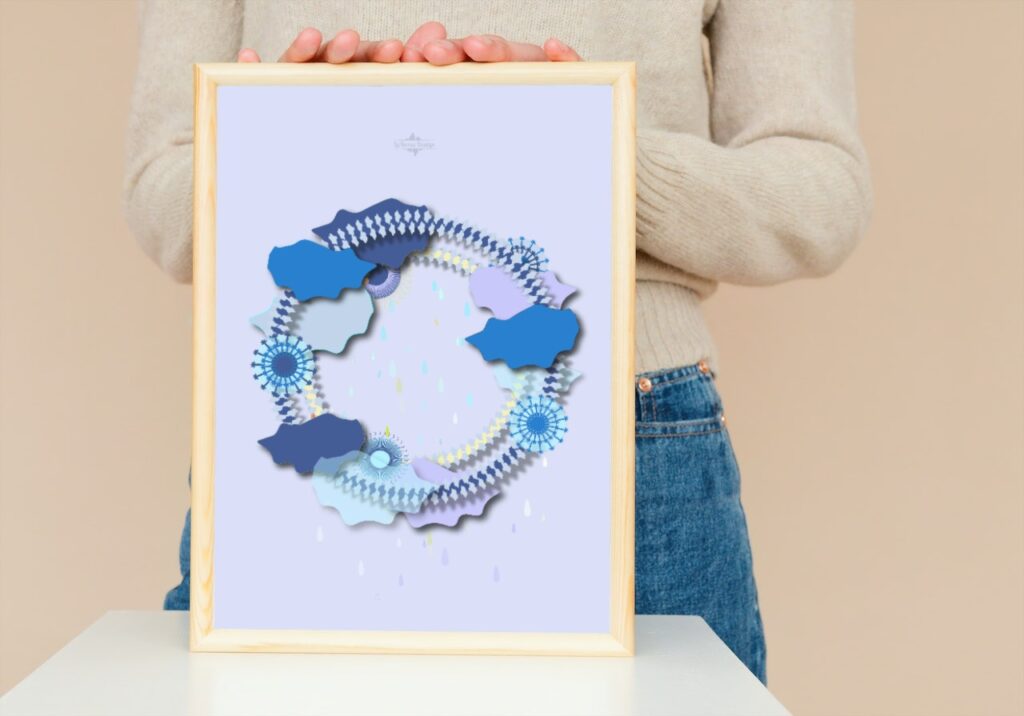 light blue sky hoop poster in wooden frame