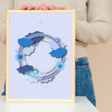 light blue sky hoop poster in wooden frame