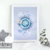 light blue snow cookie in white frame