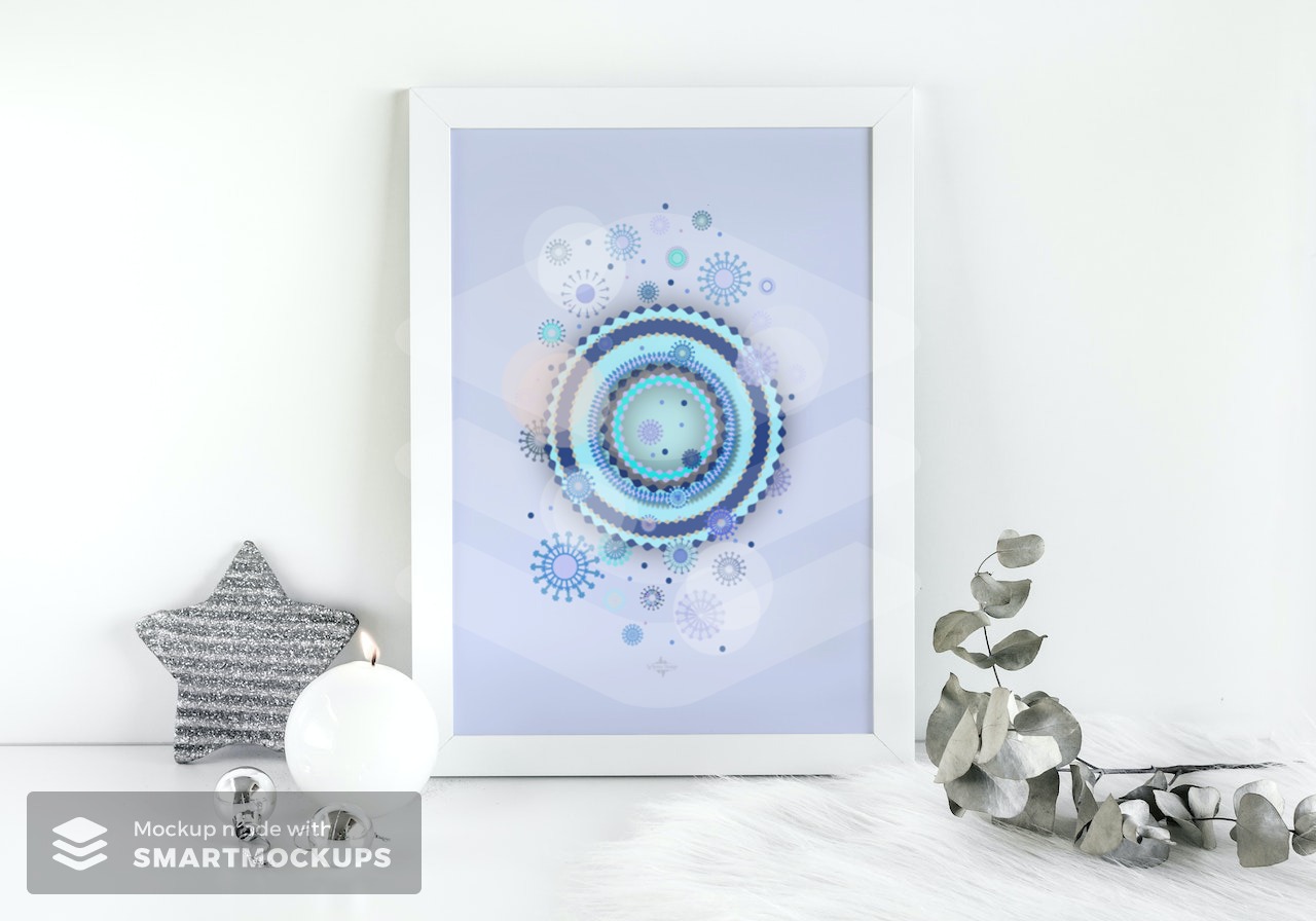 light blue snow cookie in white frame