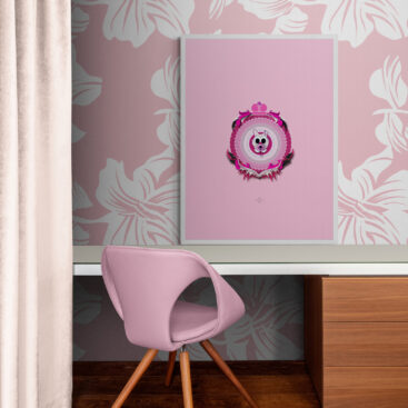 magenta baby cat in white frame decoration in a lovely study