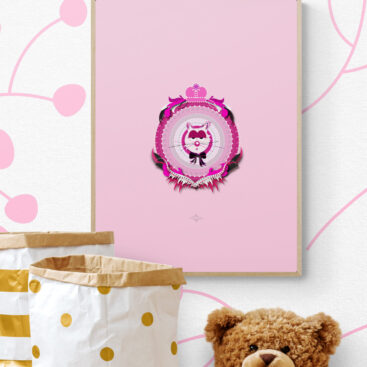 magenta mum cat poster in a cute baby corner with teddy