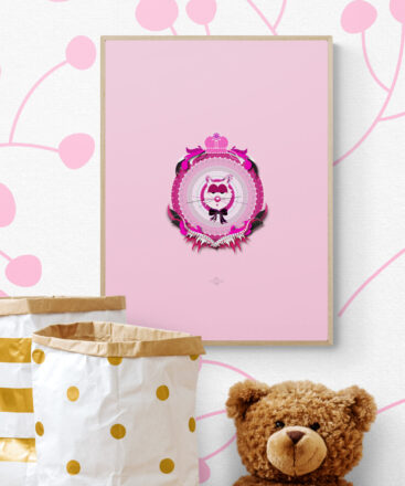 magenta mum cat poster in a cute baby corner with teddy