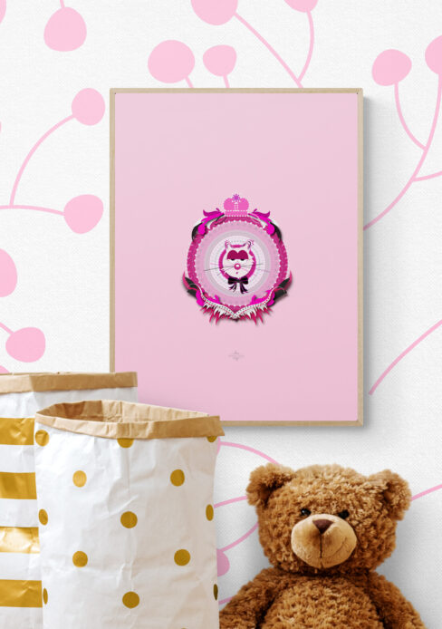 magenta mum cat poster in a cute baby corner with teddy