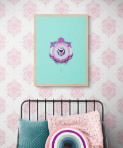 mint baby cat wall art in Colorful_kids_bed_with_cushions