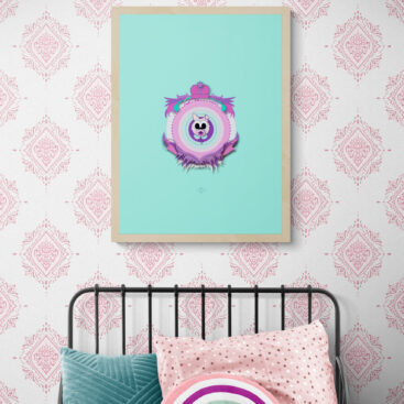 mint baby cat wall art in Colorful_kids_bed_with_cushions