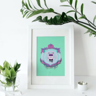 mint mum cat poster in white frame