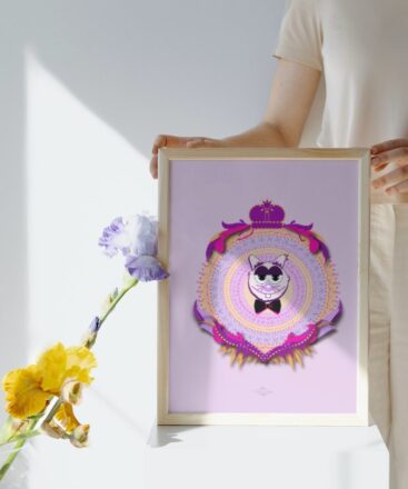 pink dad cat poster in wooden frame