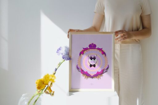 pink dad cat poster in wooden frame
