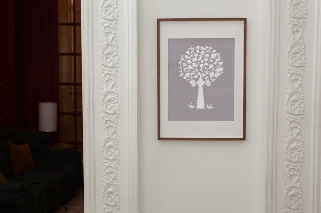 pink medley tree medium poster in black frame