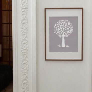pink medley tree medium poster in black frame