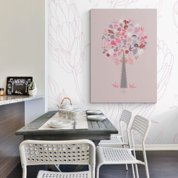 pink medley tree poster i a kitchen and dining