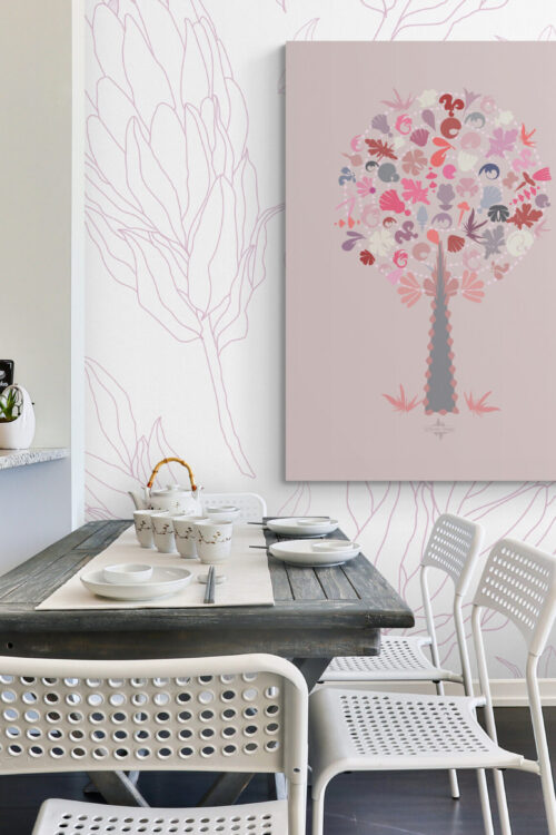 pink medley tree poster i a kitchen and dining