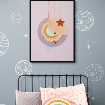 pink moon framed poster in kids bedroom