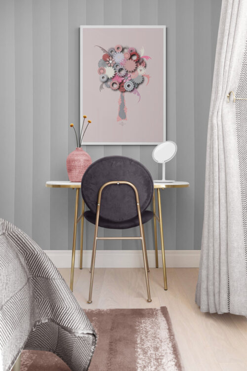 pink round tree framed poster in a Bedroom_with_vanity_table