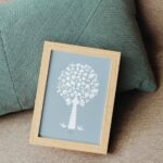 white blue medley tree small poster in a wooden frame