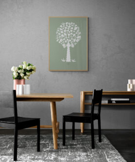 white green medley tree in a styling dining space