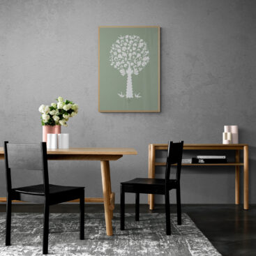white green medley tree in a styling dining space