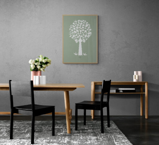 white green medley tree in a styling dining space