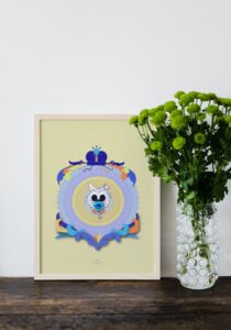 yellow baby cat poster in wooden frame