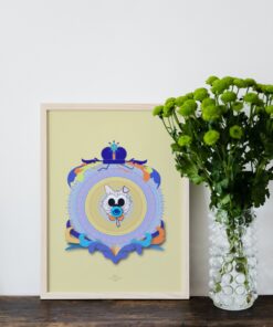 yellow baby cat poster in wooden frame