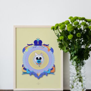 yellow baby cat poster in wooden frame