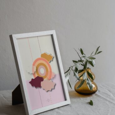 Pink Sun Small Poster in White frame