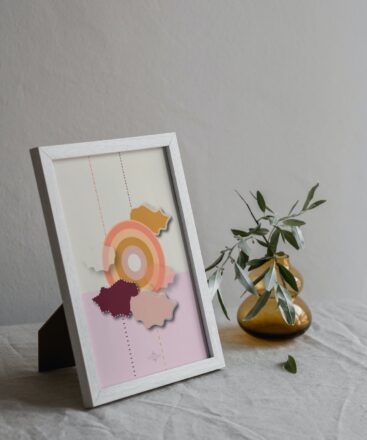 Pink Sun Small Poster in White frame