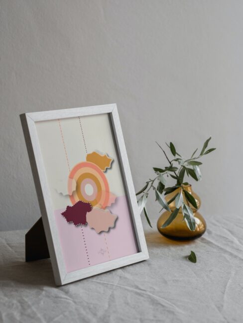 Pink Sun Small Poster in White frame
