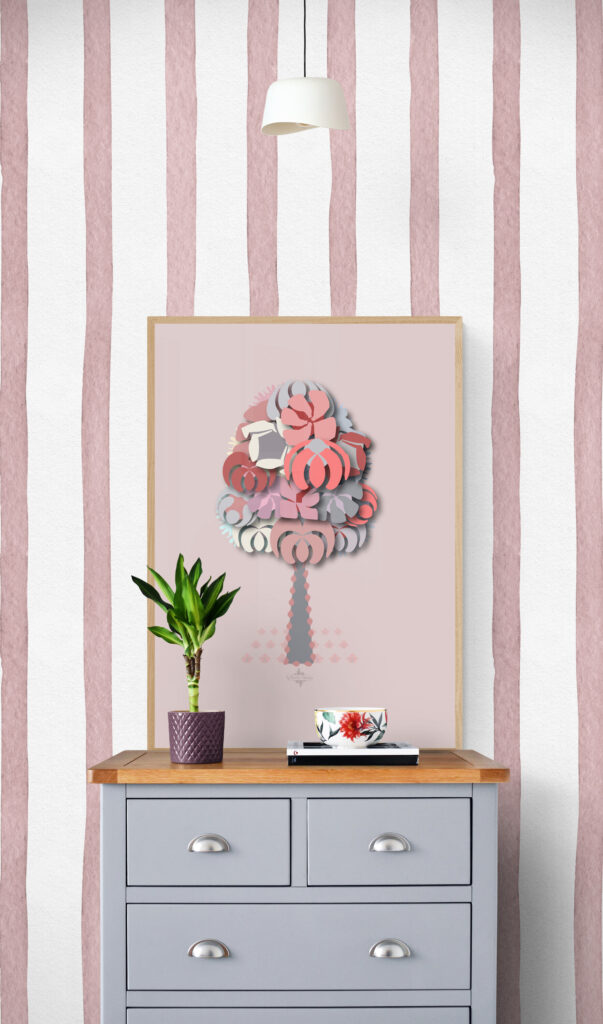 pink geometrical tree framed poster