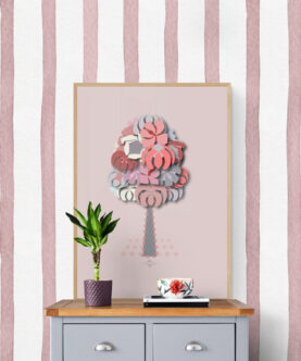 pink geometrical tree framed poster