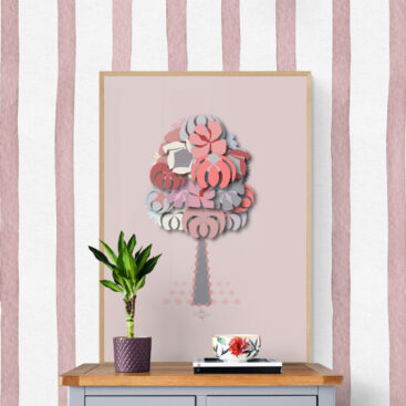 pink geometrical tree framed poster