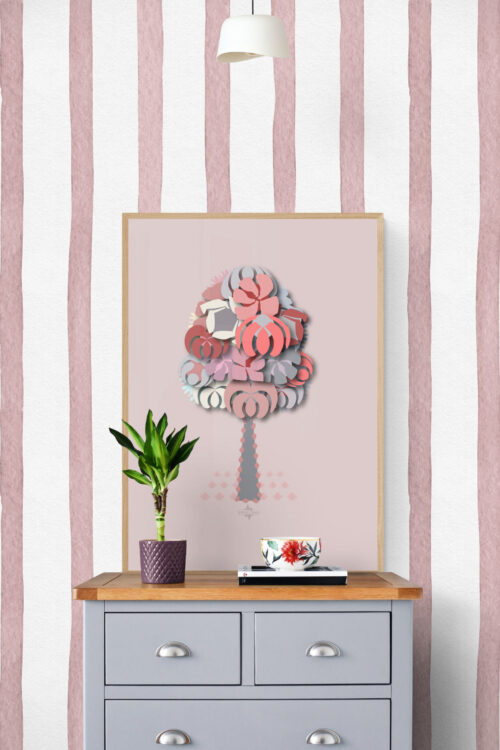 pink geometrical tree framed poster